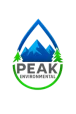 Logo with blue mountains inside a water droplet, green arrows, and text "PEAK ENVIRONMENTAL" below.